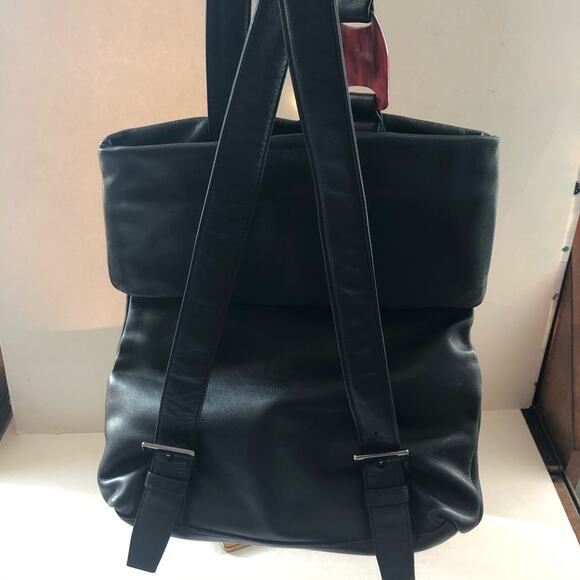 DKNY Leather Slim Backpack Black Tortoise EUC  90s Vintage main image 5